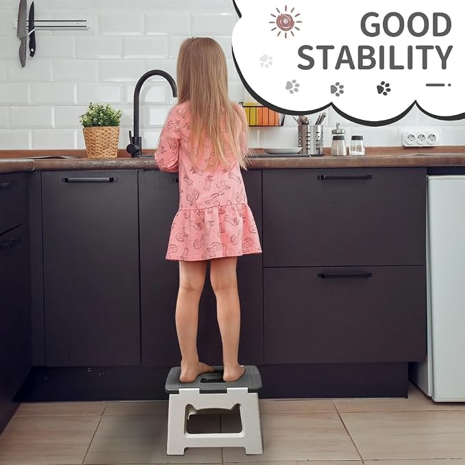 CasaZenith Step Stool Foldable, 9'' Folding Step Stool for Kids & Adults, Hold Up to 300lb, Lightweight Small Collapsible Step Stools with Handle, Stepping Stools Suitable for Kitchen Bathroom (Gray)