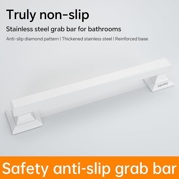 Joyrain Stainless Steel Square Grab Bar - ADA Compliant 500lb Weight Limit, 16/24/32 Inch Bathroom Safety Rail for Seniors & Disabled (White, 16 inch)