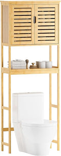 SMIBUY Bathroom Over The Toilet Storage Cabinet, 2 Door Bamboo Cabinet Organizer, Freestanding Space Saver Toilet Rack with Adjustable Inside Shelf and Open Shelf (Natural)