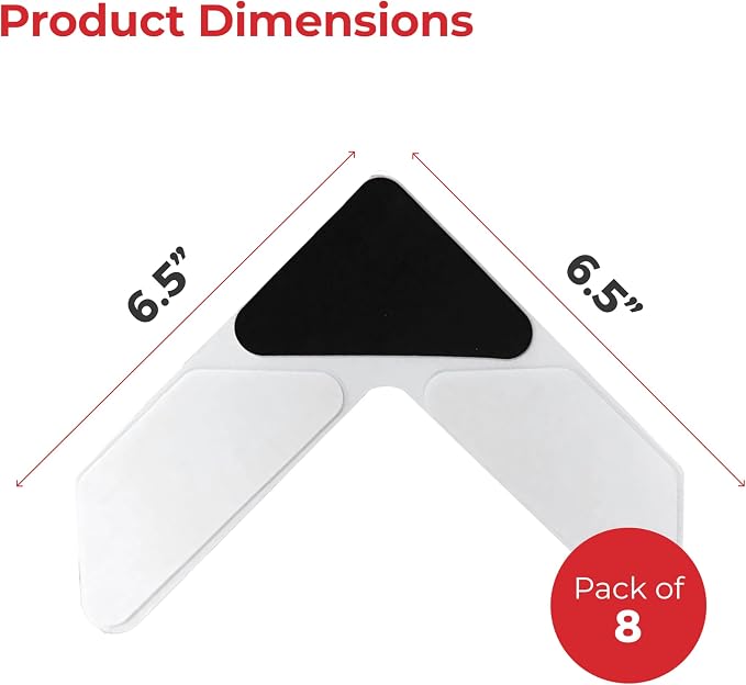 StepNGrip iPrimio Rug Gripper - Secure Rug Corner Grippers for Indoor & Outdoor Use - Helps Prevent Curling & Slipping - Ideal Carpet Tape to Keep from Curling - 6.5 x 6.5 inches - White (Pack of 8)