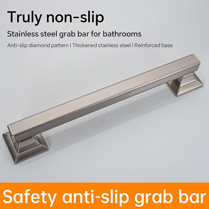 Joyrain Stainless Steel Square Grab Bar - ADA Compliant 500lb Weight Limit, 16/24/32 Inch Bathroom Safety Rail for Seniors & Disabled (Brushed Stainless Teel, 16 inch)