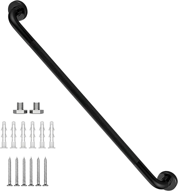 36 Inch Shower Grab Bar, XIANTHUS Black Anti Slip Safety Bars, 304 Stainless Steel Bathroom Handrail, Handicap Grab Bars for Wall, Shower Grip Handle for Seniors Elderly Injury Assist Bath (1.25" Dia)