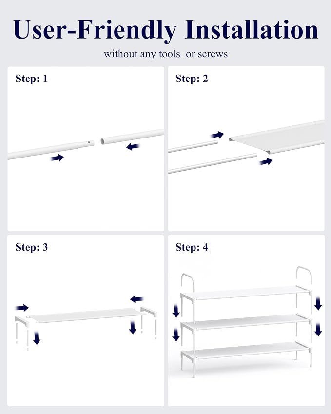 Kitsure Extra-Long Shoe Rack for Closet, Shoe Organizer for Front Door Entrance, Stackable Shoe Shelf, Detachable Closet Organizers and Storage, 39.0" Wide - 3 Tier, White
