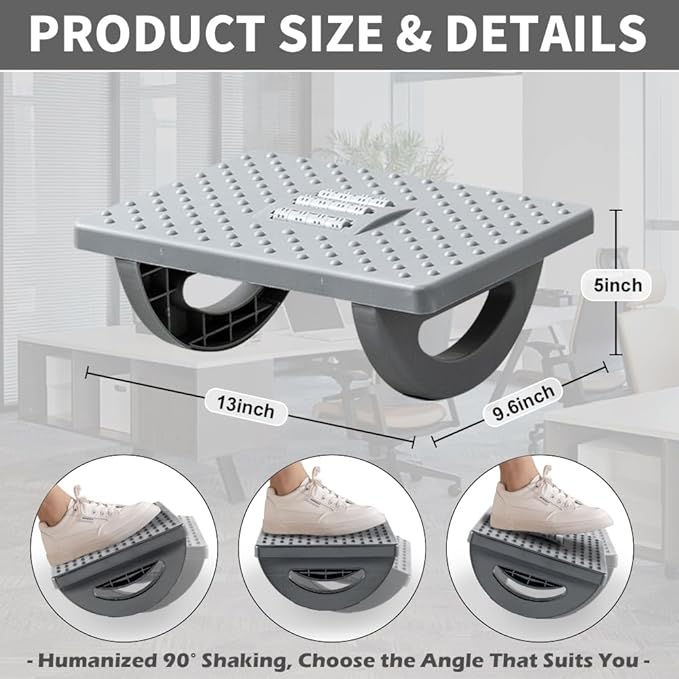 CasaZenith Foot Rest for Under Desk at Work - Ergonomic Foot Stools for Under Office Desk - Rocking Footrest with Roller Massager - Leg Rest for Chair, Computer Gaming -13" L x 9.6" W x 5" H (Gray)