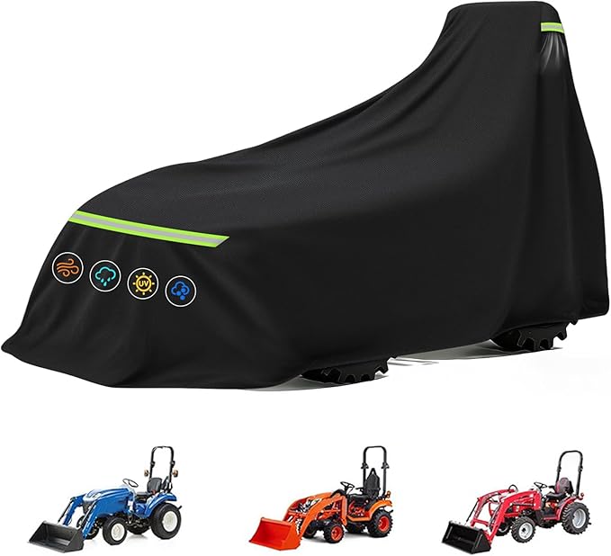 Heavy Duty Waterproof Tractor Cover for Kubota BX1870 2017-2018, 420D Oxford Outdoor Cover for Compact Utility Tractor with Bucket, Windproof All-Season Protection