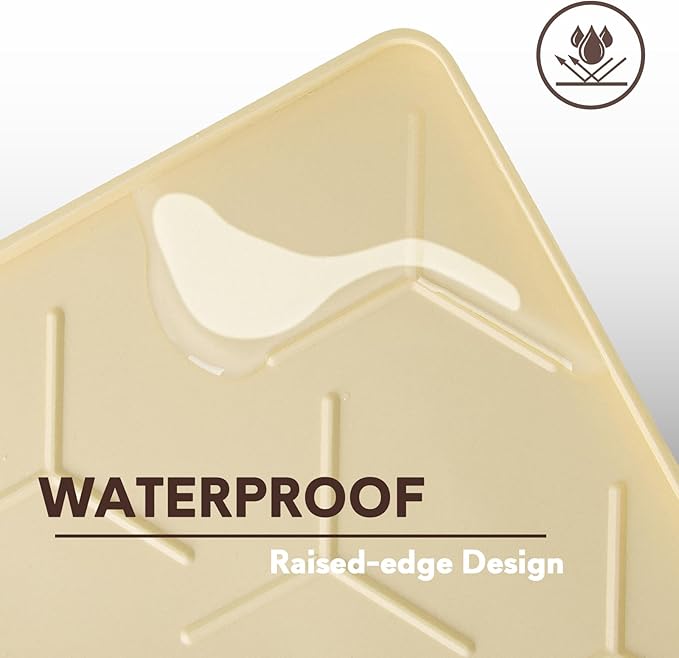 Garoopion Silicone Cat Litter Trapping Mat, Large Waterproof 34" X 22" Cat Litter Box Mat, Easy to Clean, Beige