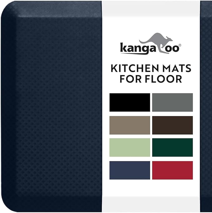 KANGAROO Anti Fatigue Mats for Kitchen Floor, 48x20, Reduce Foot, Knee, Back Pressure, 3/4 Inch Thick Cushioned Ergonomic Mat, Waterproof Comfort Rug for Under Sinks, Standing Desk, Store Floors, Navy