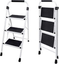 DUMOS Step Ladder, 3 Sturdy Step Stool with Anti-Slip Pedal & Comfortable Handrail, Portable Heavy Duty Step Stool for Kitchen, Garage & Outdoor Use, 330lbs, Black