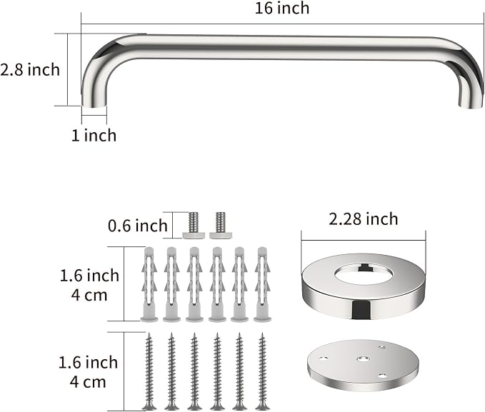 2 Pack 16 Inch Shower Grab Bar, ZUEXT Chrome Stainless Steel Bathroom Grab Bar, Shower Handle, Bathroom Balance Bar, Safety Hand Rail Support - Handicap, Elderly, Injury, Senior Assist Bath Handle