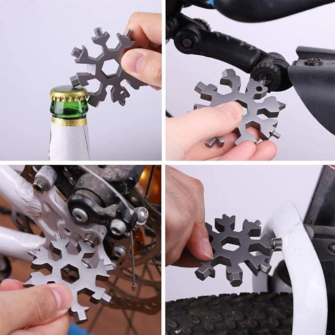 18-in-1 Snowflake Multitool, Stainless Steel Bottle Opener, Multi Tool Cool Gadget Stocking Stuffer for Men for Men, Dads, Husbands (Black)