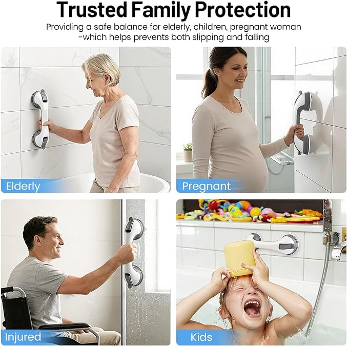 2 Pack Grab Bars for Shower Handle, Elderly Assistance Products, Seniors Removable Bar Safety, Suction Cup Handles for Bathtubs and Showers/Bathroom/Walls, Heavy Duty Handrails Grip 500lbs,No Drilling