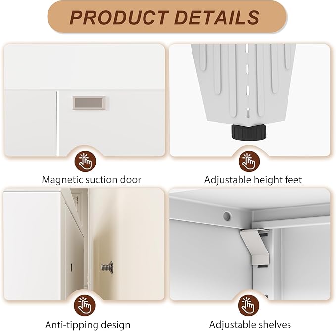 75" White Metal Garage Storage Cabinet with 2 Doors and 5 Adjustable Shelves,Kitchen Pantry Cabinet,File Cabinet,Steel Tool Cabinet for Home,Office,Garage,School,Warehouse