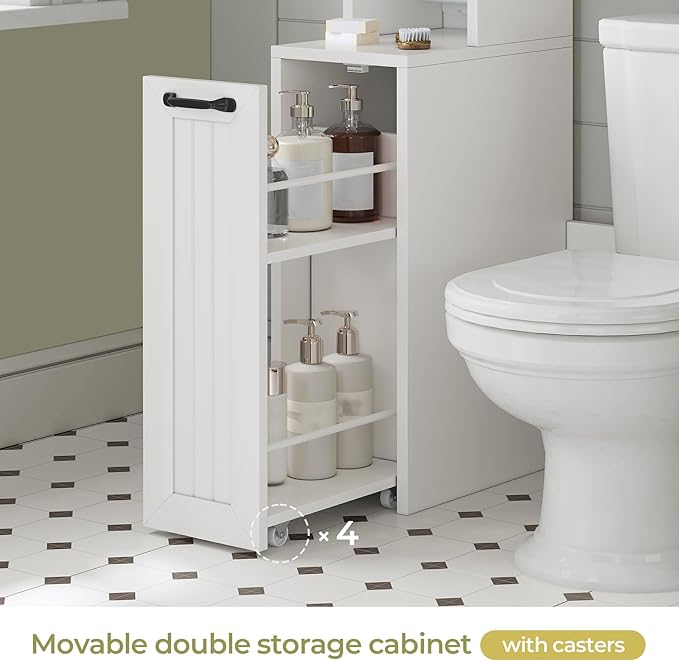 UPOSOJA Over The Toilet Storage Cabinet with Pulley Small Bathroom Storage Cabinet, Space Saver W/Adjustable Shelf & Open Shelf for Bathroom, Restroom, Laundry (White-Type A)