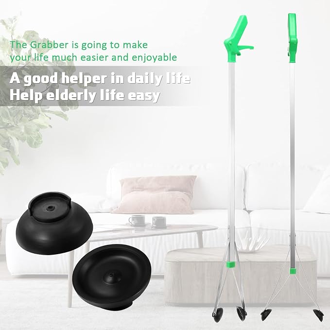 10 Pack Suction Cup Reacher Grabber Heavy Duty Trash Picker Grabber Tool, Long Handy Aids Nonslip Claw Reach Tool for Elderly Pick up Stick Arm Extension Litter Picker (33 Inch,Green)
