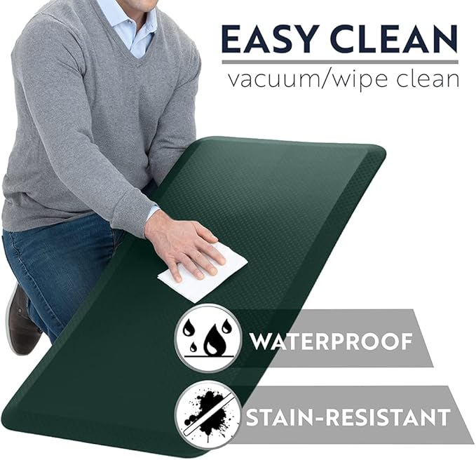 KANGAROO Anti Fatigue Mats for Kitchen Floor, 48x20, Reduce Foot, Knee Pressure, 3/4 Inch Thick Cushioned Ergonomic Mat, Waterproof Comfort Rug for Under Sinks, Standing Desk, Stores, Hunter Green
