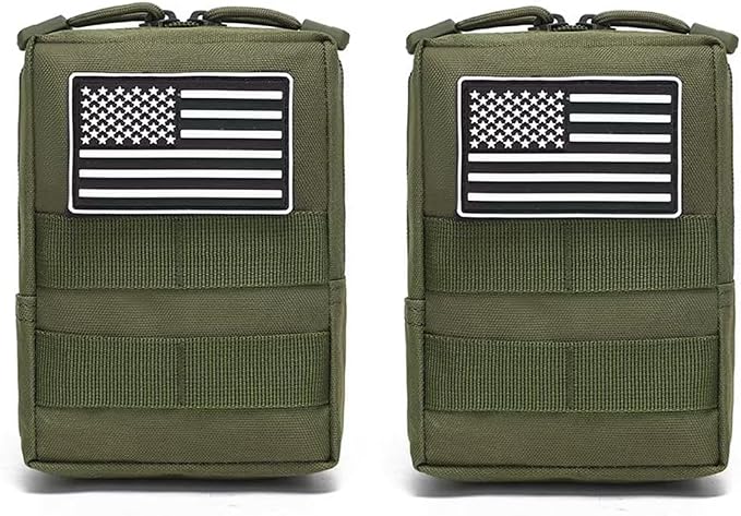 2 Pack Tactical Molle Pouches Small Molle Utility Pouch Small Tactical Accessory Bag Belt Pouches Vest Pouch Compact Water-Resistant EDC Pouch with Flag Patch