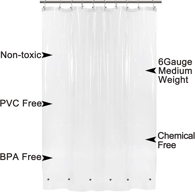 Barossa Design 60 x 72 Inches Shower Curtain Liner with 6 Weighted Magnets, Heavy Duty PEVA, 10 Grommet Holes, Waterproof, PVC Free, Clear, 60x72