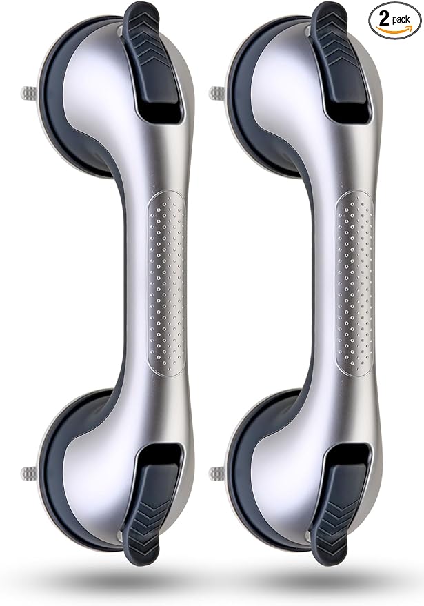 2 Pack Suction Cup Shower Grab Bars for Seniors, Heavy Duty Removable Shower Handles for Bathtubs & Showers, Bath Handrails for Elderly Assistance Products, Bathroom Safety Accessory