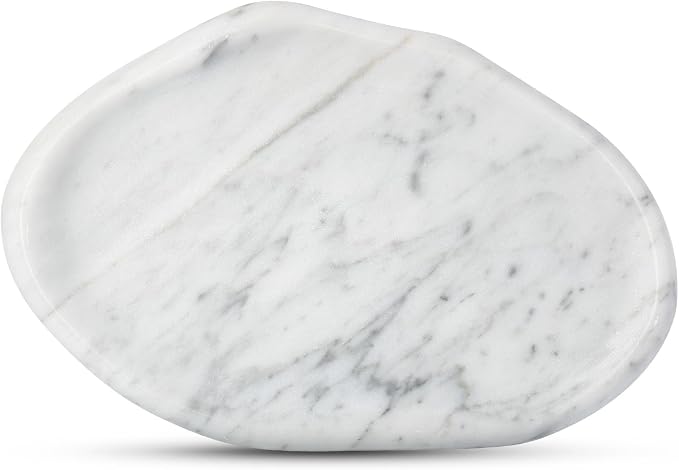 Koville Luxurious Natural Marble Vanity Tray for Home Decor, Cloud Shape Serving Stone Key Tray, 10" x 7" Marble Storage Trays for Bathroom, Stone Plate for Perfume, Candle and Jewelry（Bianco Carrara）