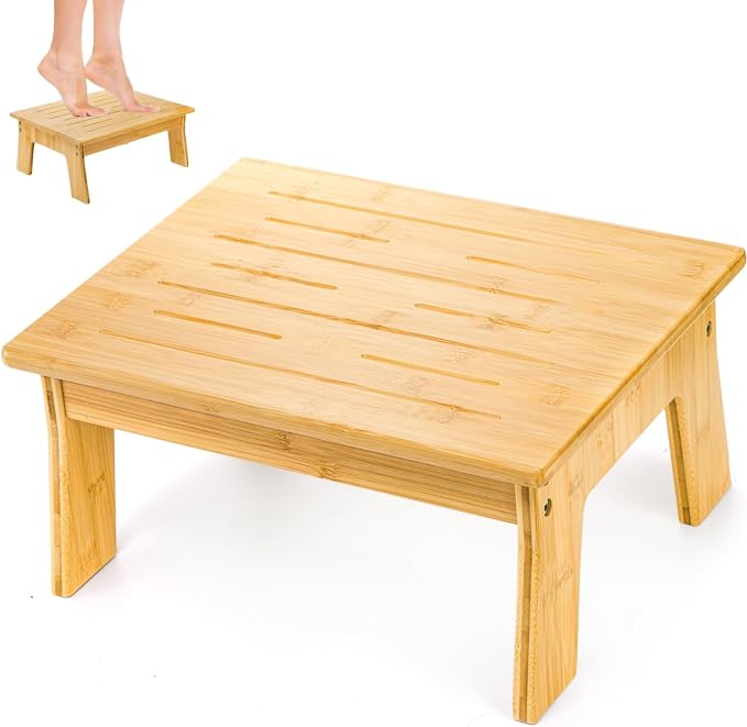 Tlence Wooden Step Stool for Adults, 6.5" Small Bamboo Foot Stool, 300 Lbs Non Slip One Stepping Stool, Short Bed Steps for High Beds and Office Desk