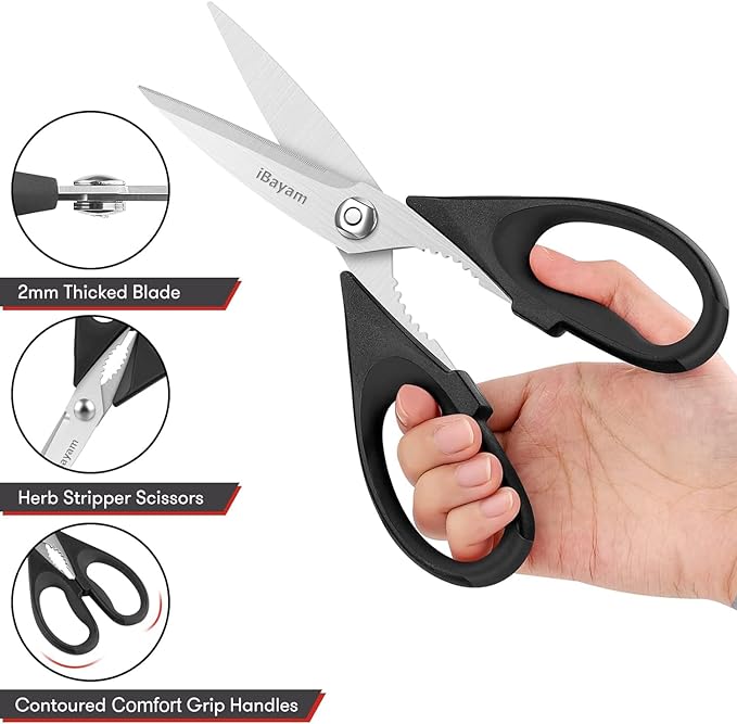 iBayam All Purpose Kitchen Shears with Protective Sheath Durable Stainless Steel Scissors, Dishwasher Safe, Soft Grip Comfort Handle