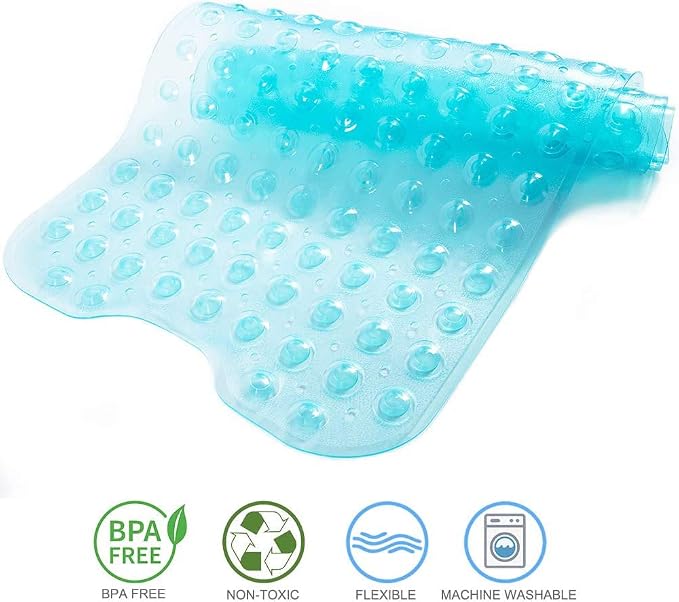 Tree Bud Bathtub Mats for Shower Tub Non-Slip Bath Mat 39 x 16 Inch Extra Long Shower Mat, Bath Tub Mat for Bathroom with Machine Washable, BPA Free for Kids (Clear Aqua)
