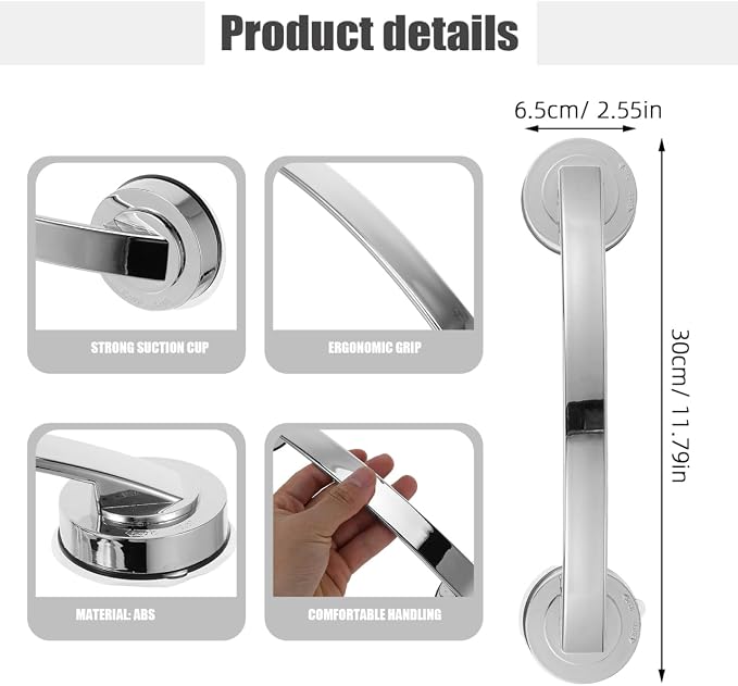 DOITOOL Suction Cup Handrail 11.81In Bathroom Grab Bar Safety Rail for Elderly Bathtub and Toilet Stability Support