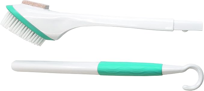 Miracle Foot Brush 30" w/ Scrubbing Pumice Stone and Shower Grip Handle with Hook. Wet/Dry Brush, Great for Seniors, Pregnant, Disabled, or Post surgery. 1000's sold