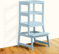 Kitchen Step Stool for Toddlers with Non-Slip Mat, WOOD CITY Wooden Kids Montessori Learning Stool Tower, Toddler Standing Tower Helper for Kitchen Counter and Bathroom Sink(Grey-Blue)
