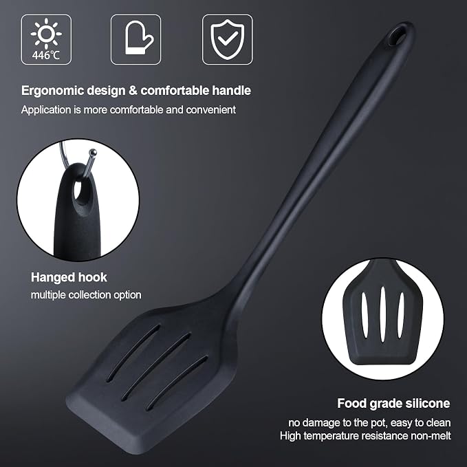RAXCO Kitchen Utensils Set,18-Piece Cooking Utensils and Knife Set,Black | Food-grade Silicone Heat-safe to 410°F, Detachable Stainless Steel Holder, 5 Kitchen Knives and Cutting Board All-in-one