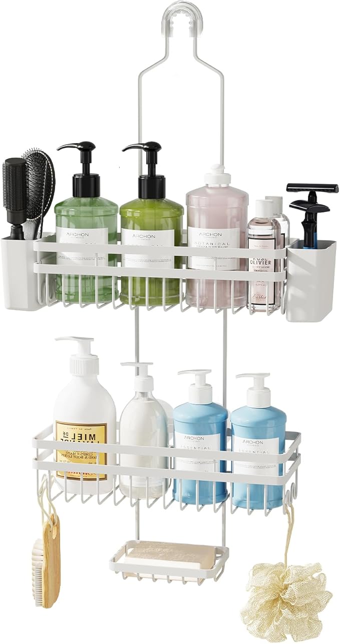 Shower Caddy Hanging for Bathroom Organizers and Storage, 3 Tier Adjustable Anti-Swing Shower Organizer hanging with Heavy-Duty Suction Cups, Damage-Free Rustproof (White)
