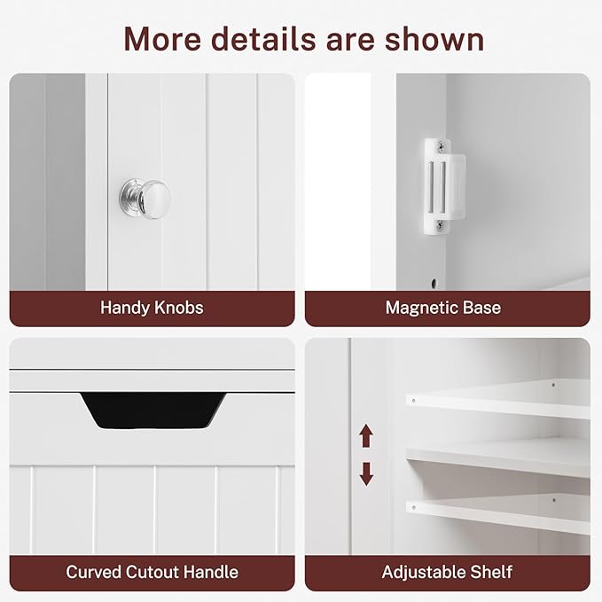 TEENFON 67" H Tall Bathroom Cabinet with 2 Doors & 1 Drawer, Narrow Bathroom Storage Cabinet with Adjustable Shelves, for Living Room, Entryway, Kitchen, White