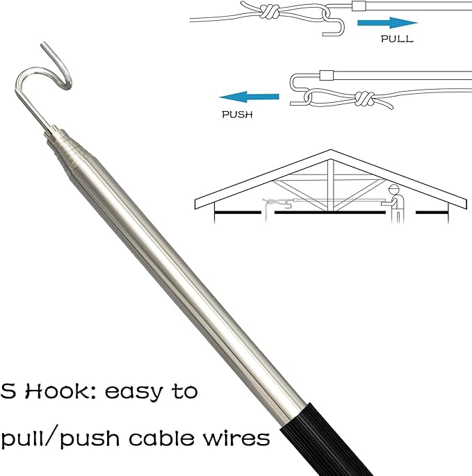 Telescoping Pole with Hook Magnetic Pickup Grabber Tool, Telescopic Push Pull Rod Wire Grabber Tool Fish Stick, Telescopic Magnetic Pick-Up Tool