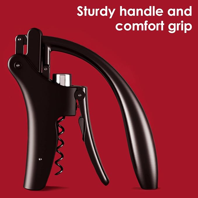 KEISSCO Compact Wine opener Vertical Lever Corkscrew Wine Bottle Opener with Foil Cutter & Extra Screw