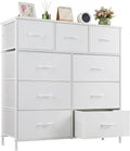 9-Drawer Dresser for Bedroom, Anti-Tip Tall Storage Organizer Chest of Drawers with Wooden Top and Metal Frame Fabric Bins for Closet, Living Room, Hallway, Entryway, Ivory White