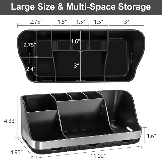 GFWARE Black Toothbrush Holder - 7 Slots Bathroom Organizer Countertop with Drainage Matte Black Electric Toothbrush and Toothpaste Holder for Bathroom Accessories Sink Storage