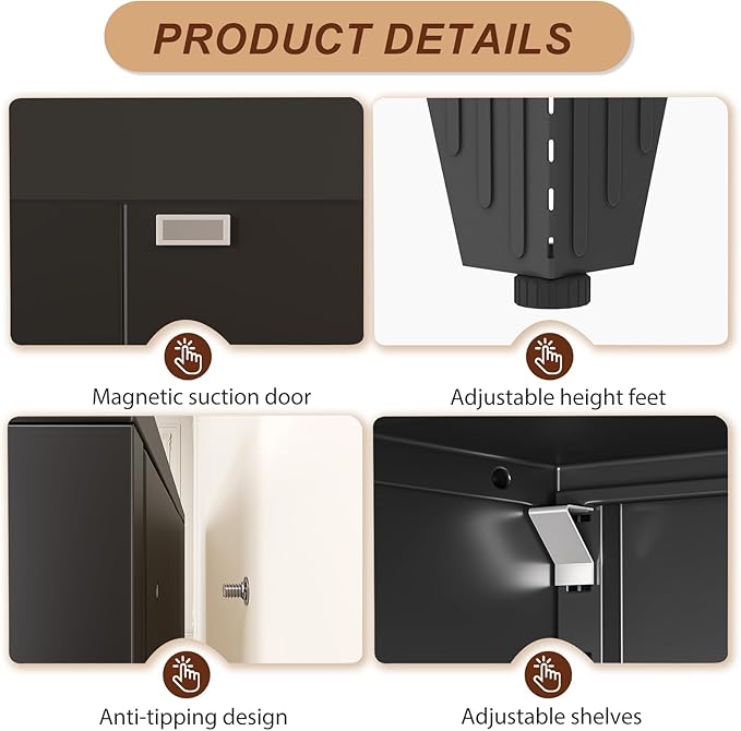 75" Black Tall Metal Garage Storage Cabinet with 2 Doors and 5 Adjustable Shelves,Kitchen Pantry Cabinet,File Cabinet,Steel Tool Cabinet for Home,Office,Garage,School,Warehouse