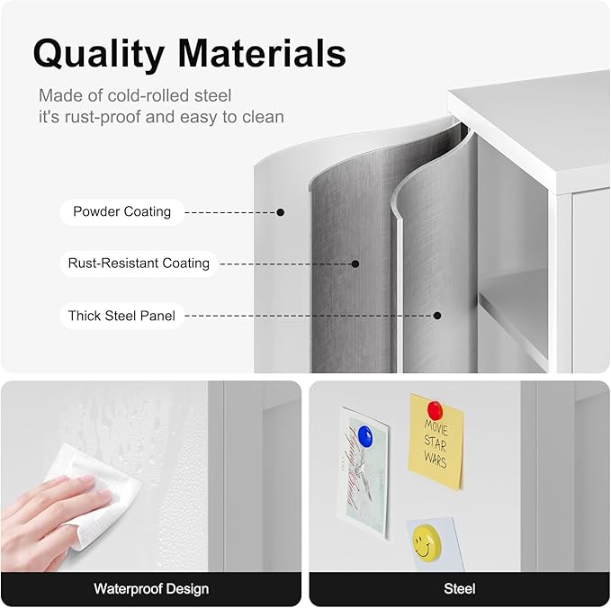 Bevivog 69" Pantry Cabinet,Tall Metal Storage Cabinet with 2 Glass Doors, Freestanding Display Cupboard Tall Bathroom Linen Cabinets with 5 Shelves Storage for Living Room Kitchen Pantry