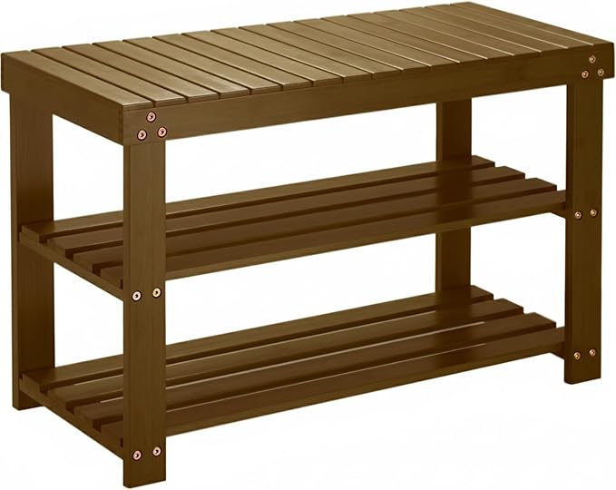 Pipishell Bamboo Shoe Rack Bench, 3 Tier Sturdy Shoe Bench, Storage Shoe Organizer, Holds up to 300lbs for Entryway Bedroom Living Room Balcony, Yellow Brown