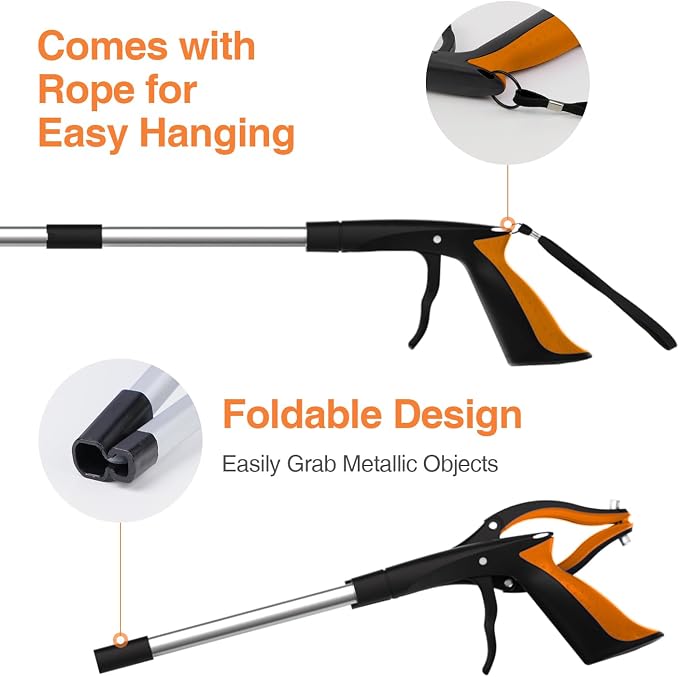 2-Pack Extra Long Grabber Reacher, 32" Foldable Trash Picker Grabber with Strong Magnetic Tip, 90° Rotating Head Trash Gripper, Trash Claw Grabber Tool,Hand Grabber for Reaching