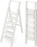 6 Step Ladder, Aluminum Folding StepStoowith Convenient Handgrip,Lightweight 330lbsCapacityStep Ladder for Household, Ofice, Kitchen(White)