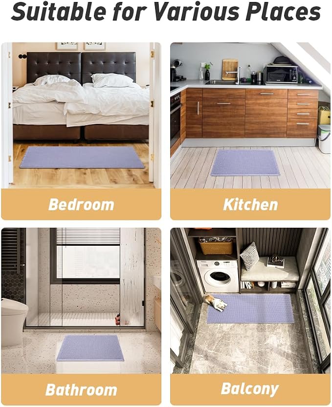 Upgraded Waffle Runner Rug Super Absorbent Non Slip Bath Mats for Bathroom Machine Washable Bathroom Runner Rug with Tassels, Ideal for Hallway Bedroom Laundry Room, 2' x 6' (24" x 72"), Purple