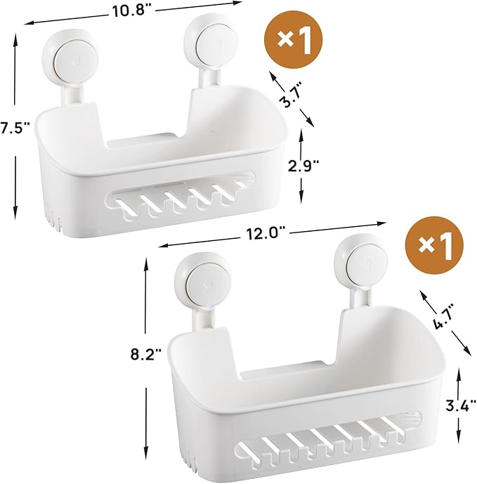 LEVERLOC Shower Caddy Suction Cup Shower Shelves Basket Pack of 2 One Second Installation Removable Powerful Suction Cup Bathroom Organizer Max Hold 22lbs Shower Storage Plastic