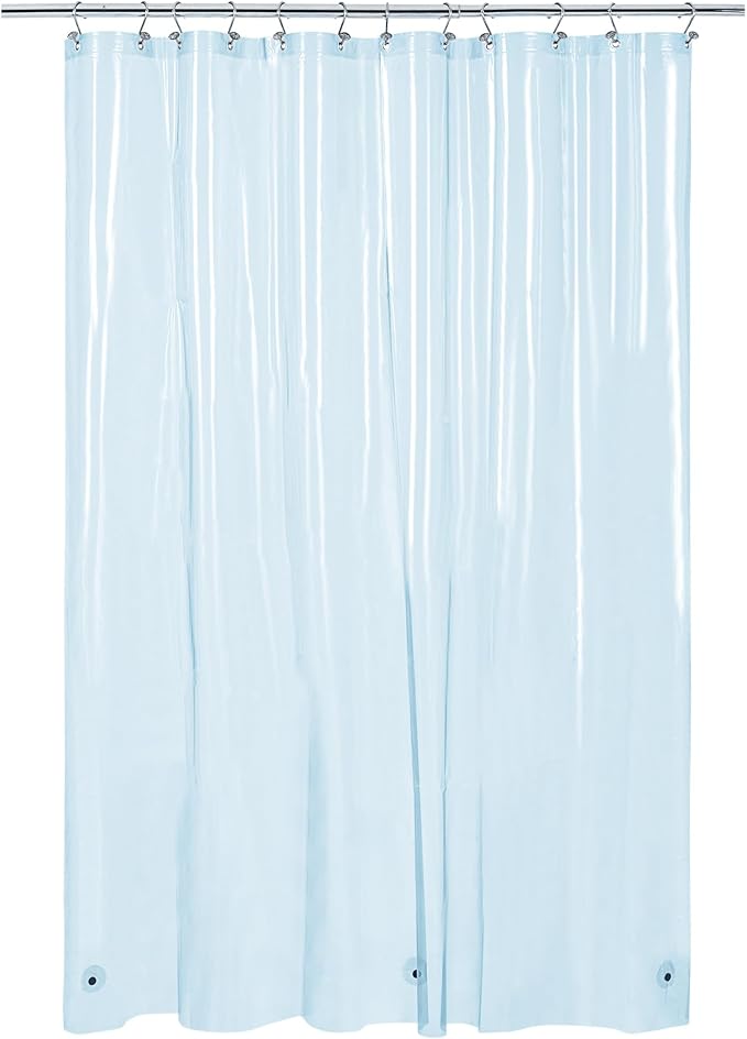 Barossa Design Extra Long Clear Blue Shower Curtain Liner with 3 Magnets - 72" x 84" XL, Waterproof PEVA Lightweight Shower Liner for Bathroom, PVC Free, Metal Grommets - Clear Blue, 72x84