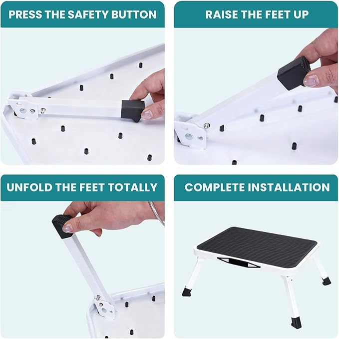 NEWBULIG Foldable Step Stool Set of 2, 330lbs Capacity Reinforced Sturdy Metal, Non-Slip Platform & Thickened Rubber Feet for Home, Kitchen, RV, Indoor Outdoor, Black & White