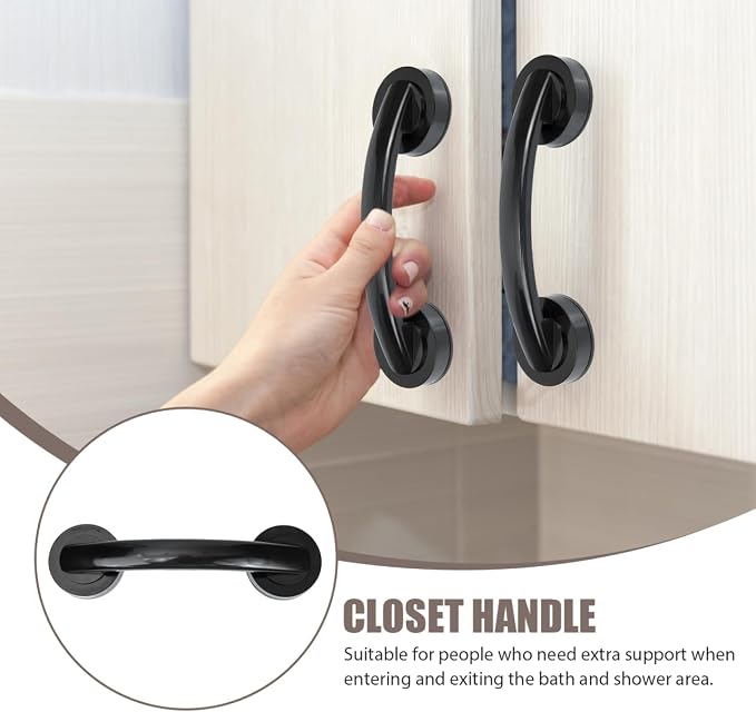 Large Black Suction Cup Handle - 9.04X2.36X2.16in Punch-Free Adhesive Grab Bar for Bathroom Safety Shower and Sliding Glass Door Mobility Assistance