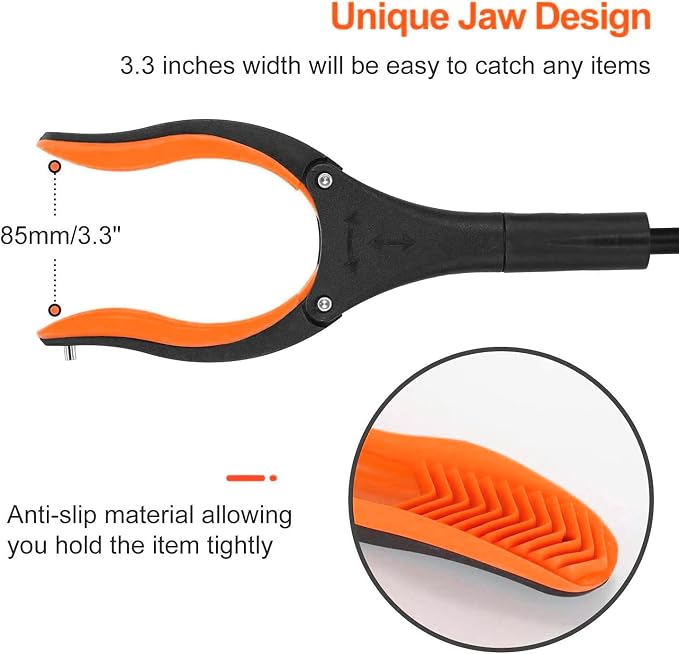 Jellas 2-Pack 32 Inch Grabber Reacher Tool with Magnetic Tip, Reacher Grabber with 360 Degrees Rotating Jaw, Grabber with Shoehorn for Elderly, Trash Picker Tool for Outdoor & Indoor (Orange)