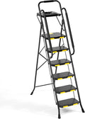 KINGRACK Step Ladder, Sturdy Steel Step Stool with Anti-Slip Wide Pedals, Handrail, Safe-Lock Design, 800lbs Folding Portable Ladder for Multi-Purpose, Home, Kitchen (6-Step with Tool Platform)