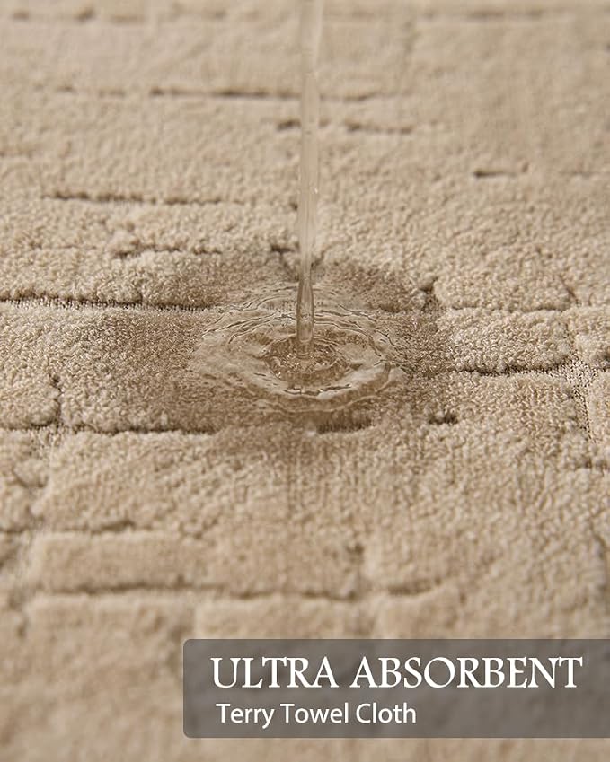 AMOAMI-Bath Mat-Absorbent Quick Dry Bathroom Floor Mats-Washable Rubber Backing Bath Mats for Bathroom Rugs Fit Under Door-Bath Rug for in Front of Sink Bathtub Shower Room, Camel 17''x24''