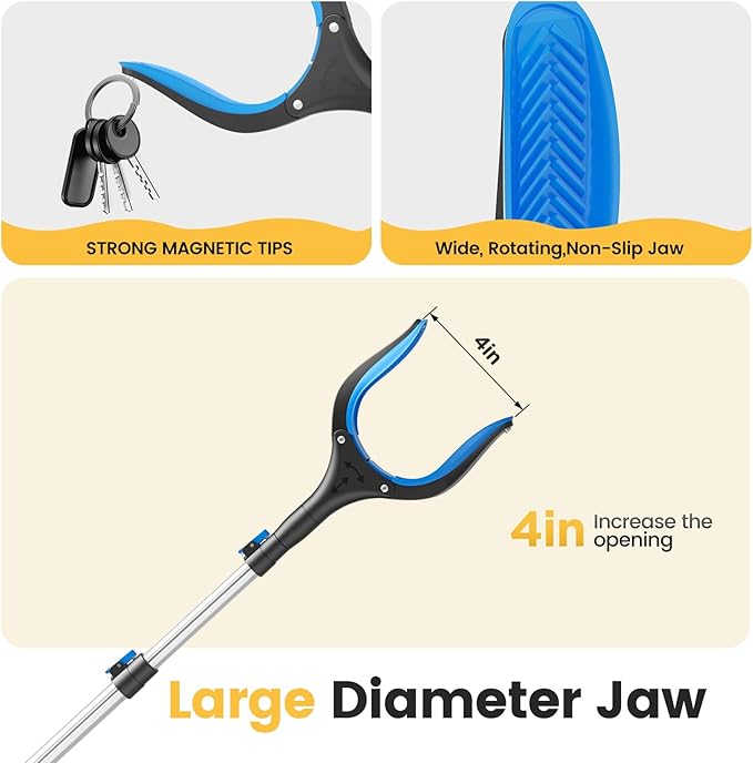 Telescopic Grabber Reacher Tool, 5-Level Adjustable (23'' to 41'') - Extendable Gripper and Reaching Tool - Heavy Duty Pick Up Stick Grabbers for Elderly, Surgery Recovery Must Haves (Blue-2pc)